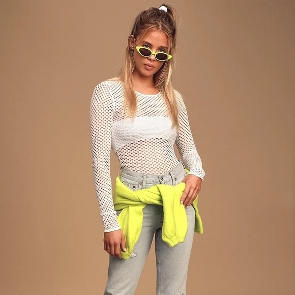 Lulu’s White Pierced Knit Long Sleeve Bodysuit - Picture 3 of 7